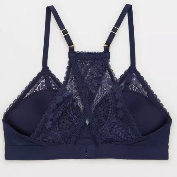 AERIE Wireless Lace Paisley Overlay Bra Navy Size 32A - Picture 4 of 11